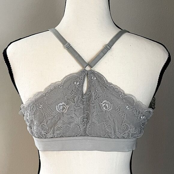 NWOT! Express, Medium Gray, Padded, Adjustable, Racerback, Lace Bralette. Large. - Picture 3 of 5